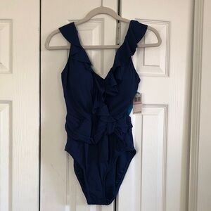 Bleu Rod Beattie Navy Ruffle One-Piece Swimsuit